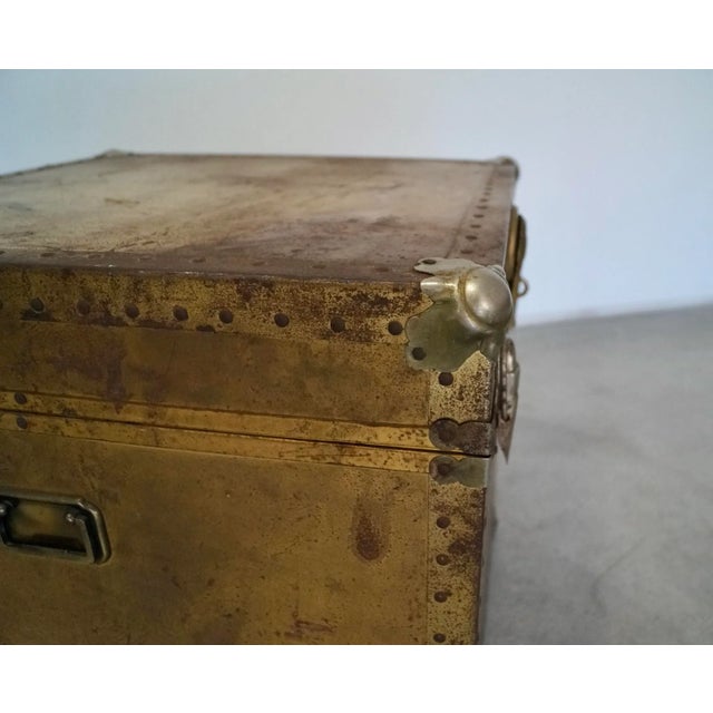 1960's Hollywood Regency Patinated Brass Campaign Cube Trunk For Sale - Image 9 of 13