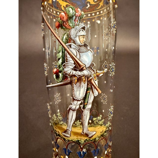 J. & L. Lobmeyr Late 19th Century J. & L. Lobmeyr Polychrome Enamel-Painted Glass Pokal With Armored Knight For Sale - Image 4 of 11