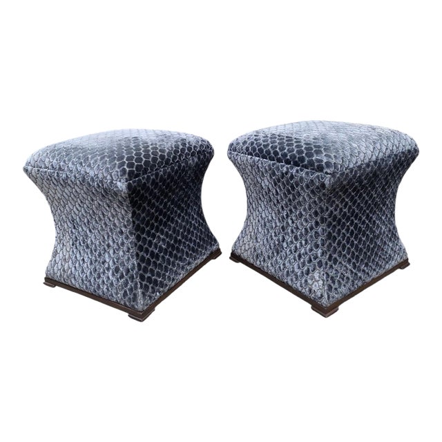 Mid 20th Century Custom Designer Concave Ottomans Newly Reupholstered - Pair For Sale