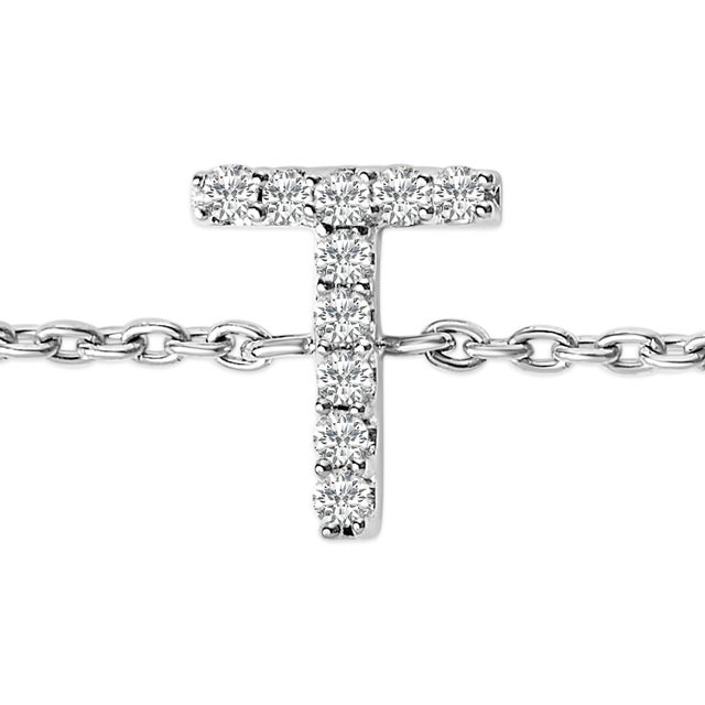 Contemporary 10K White Gold Diamond Accent "T" Initial Charm and Link Bracelet For Sale - Image 3 of 6