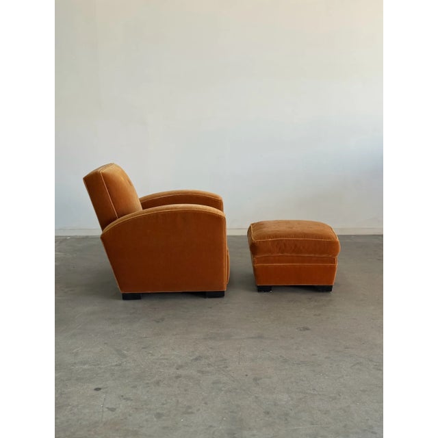 W36 D37 H33.5 SW21 SD22 SH19 AH24 Art deco lounge chair and ottoman set in its original vintage condition. The chairs...