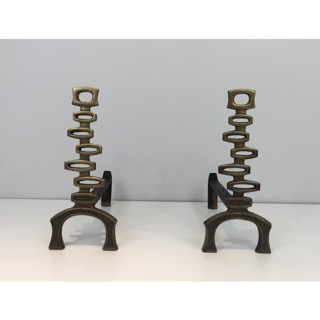 1970s Modernist Brass Andirons - a Pair For Sale - Image 12 of 12