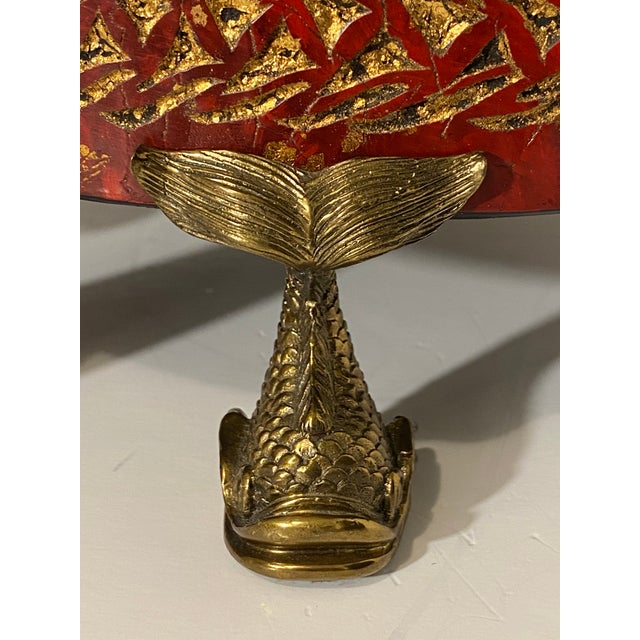 Monumental 14" Graduated Trio of Maitland-Smith Tessellated Stone Canisters - Imperial Red & Gold Leaf For Sale - Image 16 of 18