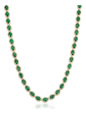 VRJewels 22.13Ct Emerald & 4.61Ct Diamond Tennis Necklace 18k Yellow Gold 17 Inches