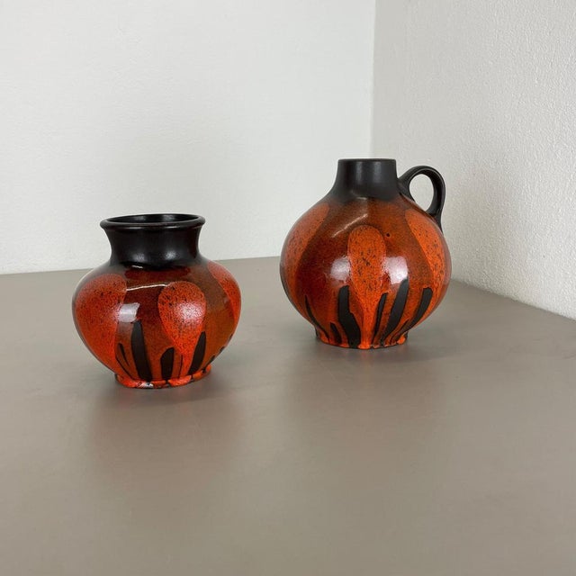 Red Black Pottery Vases attributed to Steuler Ceramics, Germany, 1970s, Set of 2 For Sale - Image 3 of 18