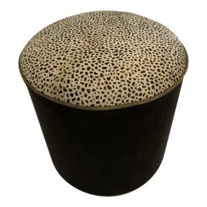 Custom Made Drum Ottoman in Cowhide Cheetah Print & Velour