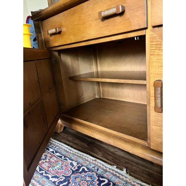 Northwest Chair Co. 1958 Northwest Chair Company 8 Piece Solid Maple and Rattan Glass Front Hutch For Sale - Image 4 of 11