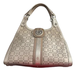 Vintage Gianni Versace Metallic Medusa Monogram White Shoulder Bag