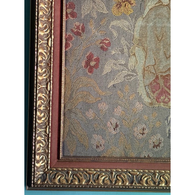 Gold Vintage Medieval Revival Figural Woven Tapestry in Ornate Gilt Frame For Sale - Image 8 of 13