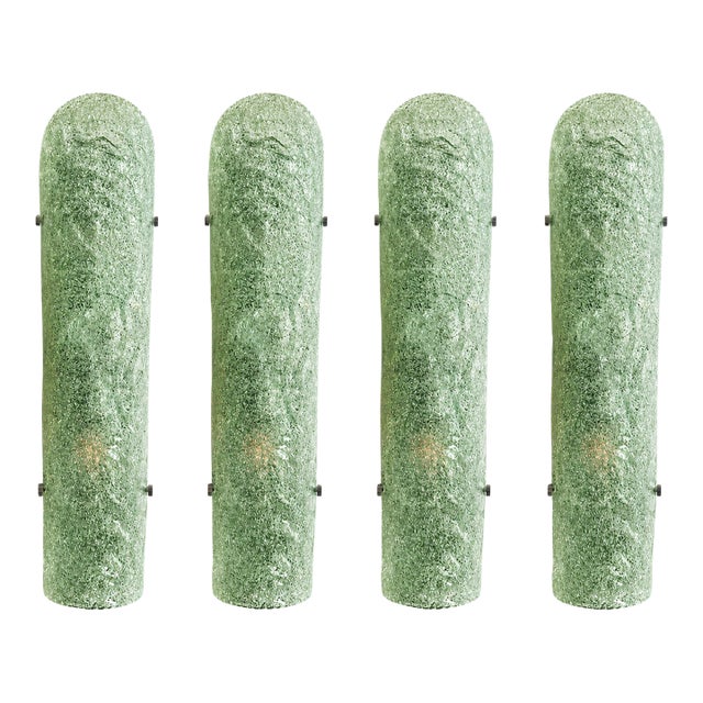 Impressive Hammered Green "Graniglia" Murano Glass Wall Sconces Set of 4 by SimoEng For Sale