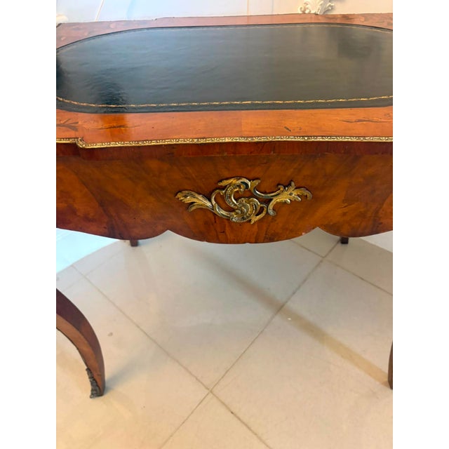 Antique French Walnut Marquetry Inlaid Writing Desk with Leather Top, 1860s For Sale - Image 10 of 14