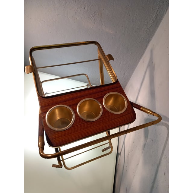 Brown Trolley in Wood, Brass and Glass Shelves attributed to Cesare Lacca for Cassina by Cesare Lacca, 1950s For Sale - Image 8 of 11