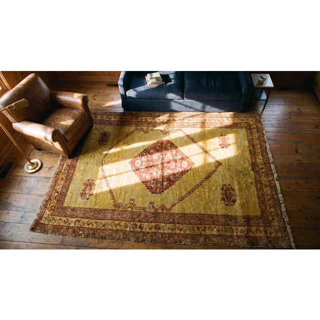 1880s Yellow Saffron Medallion Antique Persian Senneh Rug 2' X 2'10" Handmade Wool Carpet For Sale - Image 9 of 11