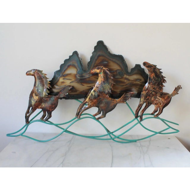Mid-Century Modern Mid-Century Brutalist Mixed Metal Mustang Sculpture Wall Hanging For Sale - Image 3 of 11