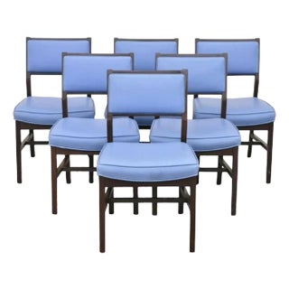 Mid 20th Century Vintage Mid Century Modern Jens Risom Style Blue Sculpted Dining Chair -Set of 6 For Sale