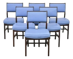 Mid 20th Century Vintage Mid Century Modern Jens Risom Style Blue Sculpted Dining Chair -Set of 6