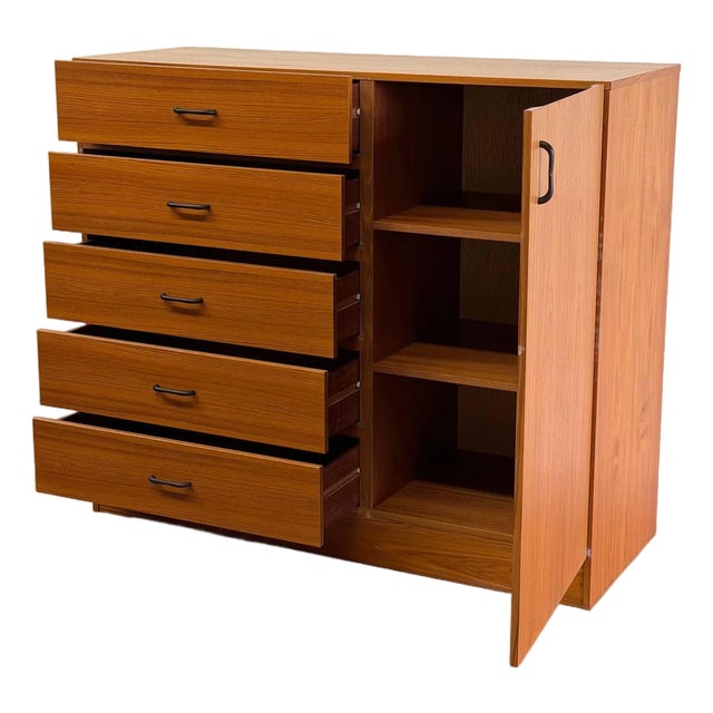 1960s Danish Mid Century Teak Gentleman’s Chest Tall Dresser Wardrobe Cabinet For Sale