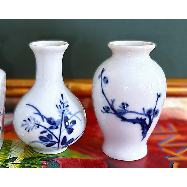 Mid 20th Century Vintage Chinese Blue and White Porcelain Mini Vases - Set of 4 For Sale - Image 5 of 7