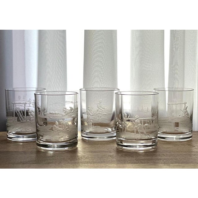 Vintage Bohemian Engraved Whiskey Glasses, Set of 5 For Sale - Image 4 of 15