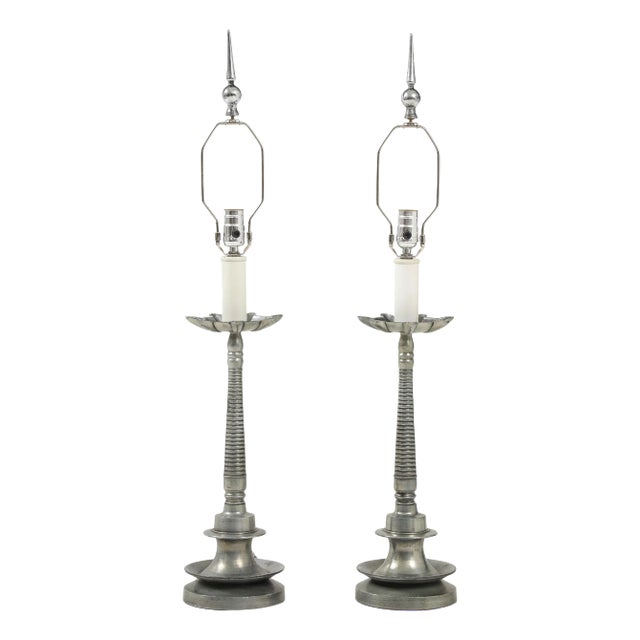 1960's Aluminum French Table Lamps - A Pair For Sale