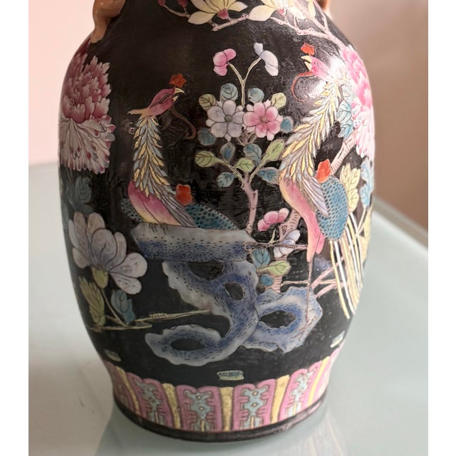1970s 70’s-80’s Chinese Da Qing Qianlong Nian Zhi Chinese Famille Noire Floor Vase For Sale - Image 5 of 12
