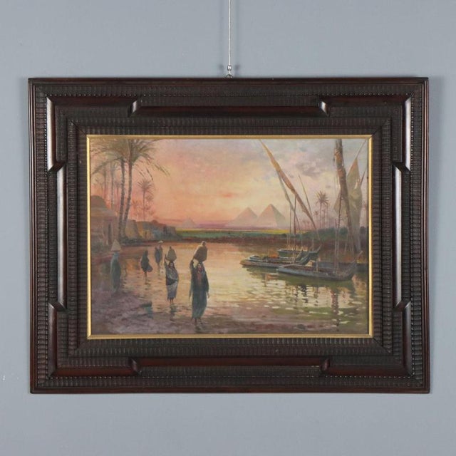 Baldasar, Exotic Landscape with Pyramids and Figures, Oil Painting on Canvas, Framed For Sale - Image 12 of 12