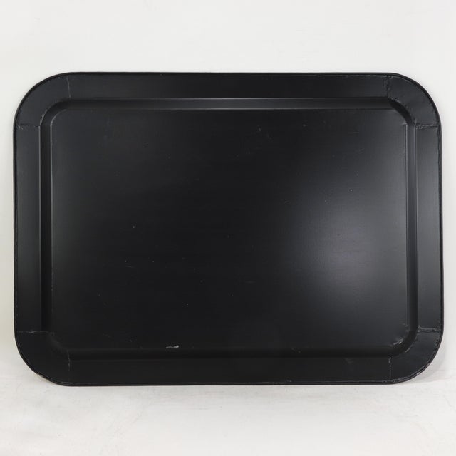 Vintage Hand Painted Egyptian Revival Tole Tray Black and Gold Pharaoh Motif Rectangular Serving Tray For Sale - Image 11 of 12