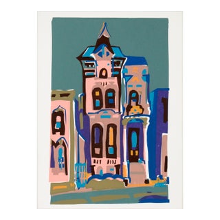 San Francisco Victorian House - Fauvist Screenprint on Archival Paper by Doris Warner For Sale