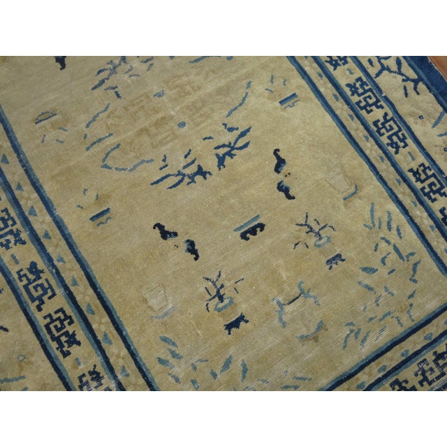 Zabihi CollectionTan Blue Color Early 20th Chinese Peking Oriental Antique Rug For Sale - Image 4 of 6
