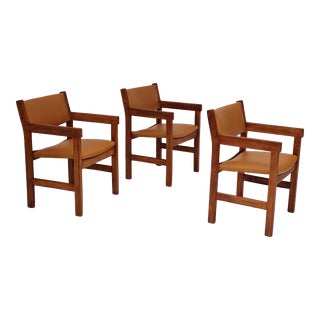 1960s, Danish Design, H.J.Wegner, Set of 3 Armchairs, Refurbished, Leather, Wood For Sale