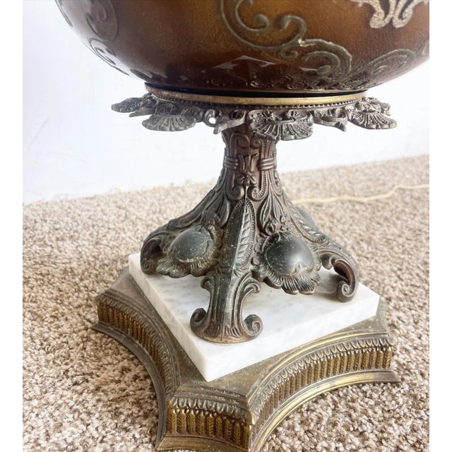 Metal Antique Italian Porcelain Brass and Marble Table Lamp For Sale - Image 7 of 11
