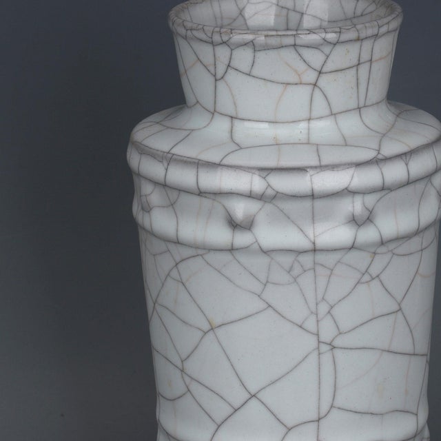 Celadon Chinese Ceramic Vase Guan Ware Crackle Glaze Celadon Vase For Sale - Image 8 of 9