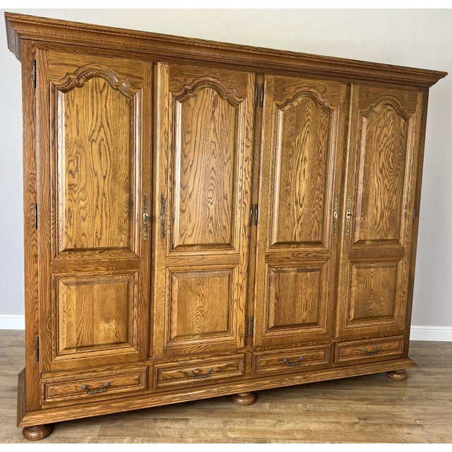 Vintage French Style Carved Oak 4-Door Armoire For Sale - Image 12 of 12