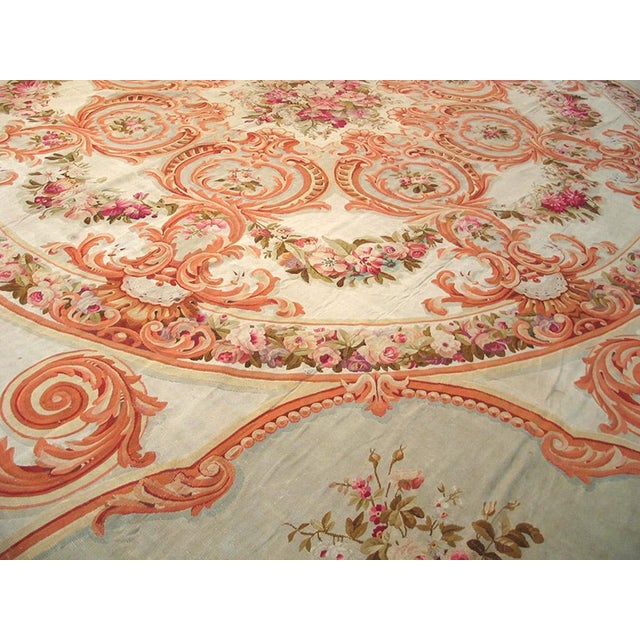 1880s Ivory Floral Antique European Aubusson Rug 17'9" X 17'9" Handknotted Wool Carpet For Sale - Image 4 of 7