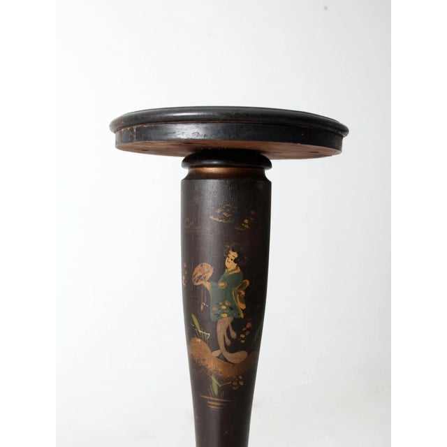 Victorian Antique Chinoiserie Hand-Painted Pedestal Plant Stand For Sale - Image 3 of 12