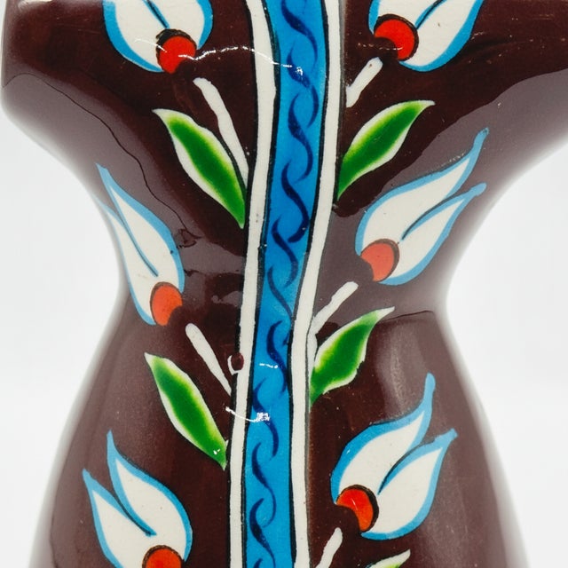 Turkish Handmade Ceramic Ottoman Kaftan Sculpture (12-15cm) – Brown “Sultan’s Robe” with White Tulips – Cultural Shelf Decor For Sale - Image 3 of 9