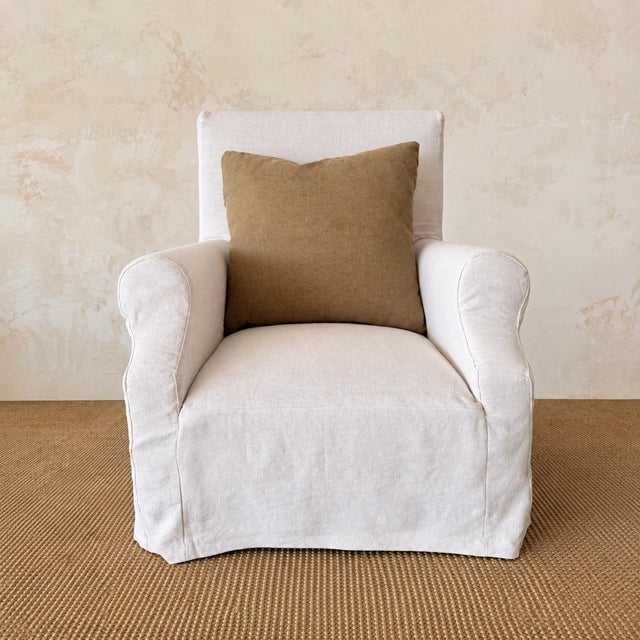 Regent Chair Slip Covered in Belgian Linen- Greige For Sale - Image 10 of 11