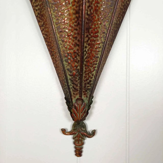 Rustic Hammered Metal Umbrella Holder Planter Wall Hanging Textured Patina Umbrella Art For Sale - Image 3 of 9