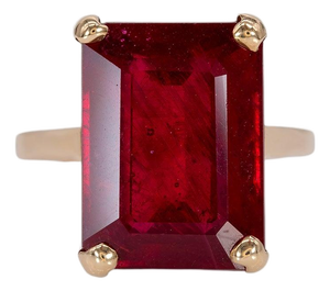Estate 13.9Ct Madagascar Ruby Ring: Solid 10k Gold – Emerald Cut, Size 6.75
