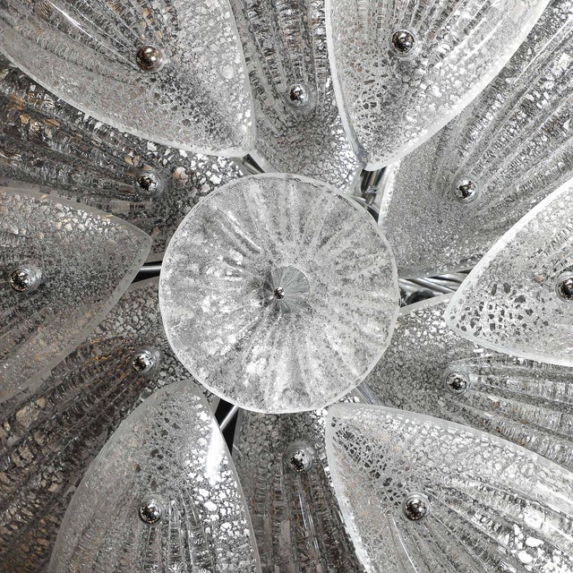 Modernist Hand-Blown Murano Glass Reeded Leaf Form Chandelier W/ 24k White Gold For Sale - Image 14 of 18
