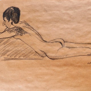 "French Nude" Modern Charcoal Drawing For Sale