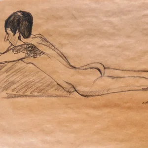 "French Nude" Modern Charcoal Drawing