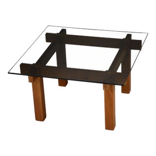 1960s Refinished Teak and Glass Square Coffee Table For Sale