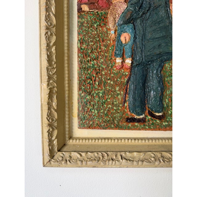 Blue 1970’s Vintage Figurative Abstract Heavy Impasto Oil Painting on Canvas Board, Framed For Sale - Image 8 of 11