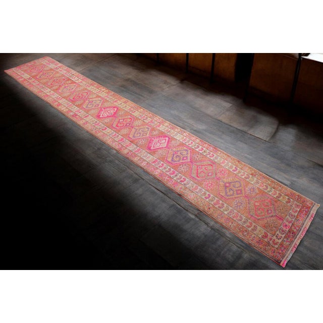 Hand-Knotted Turkish Runner Rug. Extra Long Hallway Rug Stair Runner - 2′7″ × 16′ For Sale - Image 4 of 15