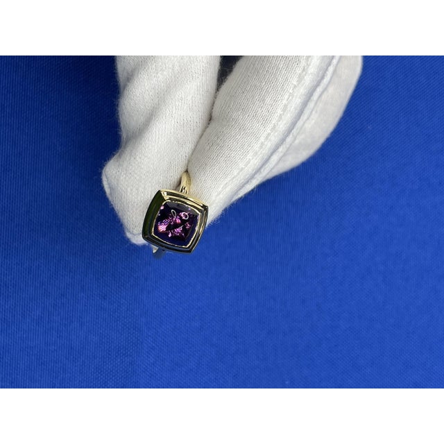 Gold Amethyst Sugarloaf Cabochon Mountain Pyramid Cone Cocktail Statement Solitaire 1, Size 7 For Sale - Image 8 of 10