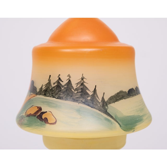 Very nice small boudoir Table lamp . Opaline Glass . inside Landscape painting . Still in a good condition . New porcelain...