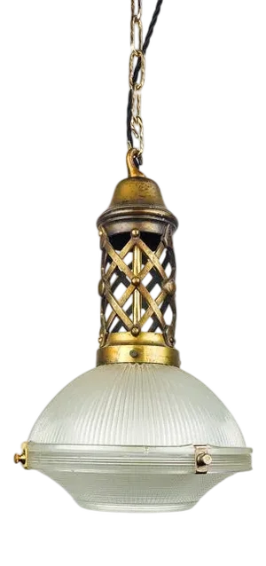 Antique French 2 Part Glass Holophane Pendant Light, 1920s