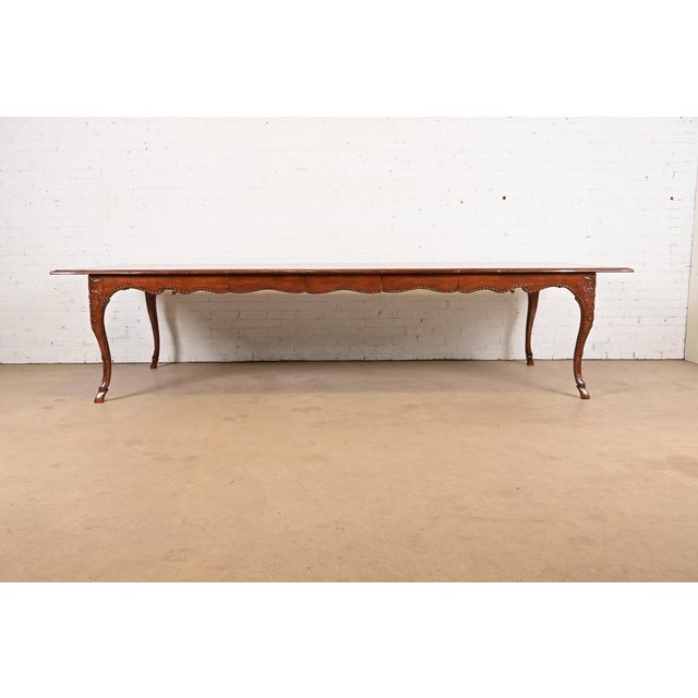 Baker Furniture Company Baker Furniture French Provincial Louis XV Cherry and Burl Wood Extension Dining Table, Newly Refinished For Sale - Image 4 of 13