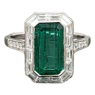 3.42 Ct Natural Zambian Emerald & Diamond Ring Size 6.5 For Sale